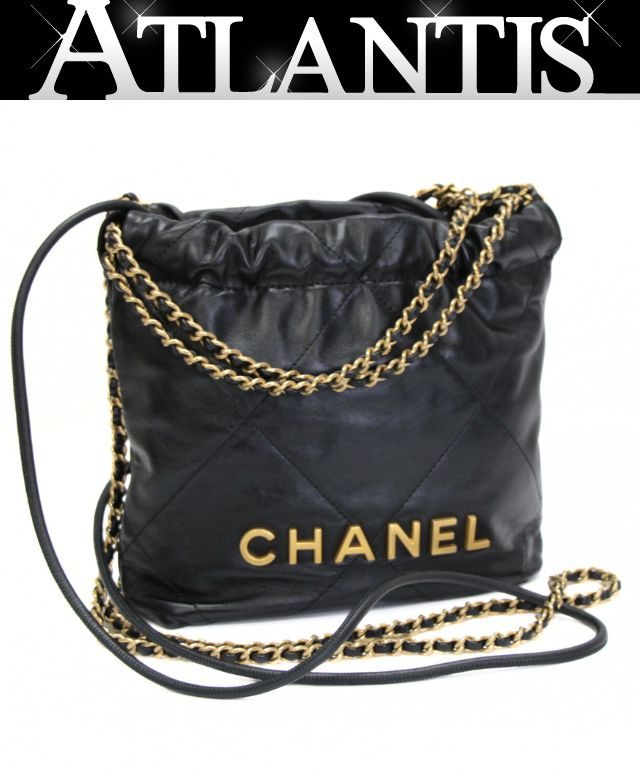 CHANEL 22 Mini Calfskin Chain Bag Black Size ONE SIZE