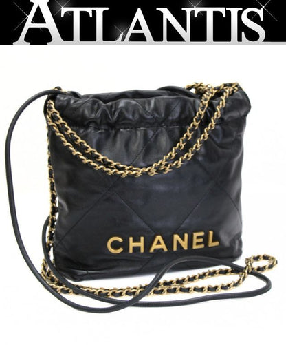 CHANEL 22 Mini Calfskin Chain Bag Black Size ONE SIZE
