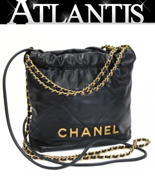 CHANEL 22 Mini Calfskin Chain Bag Black Size ONE SIZE