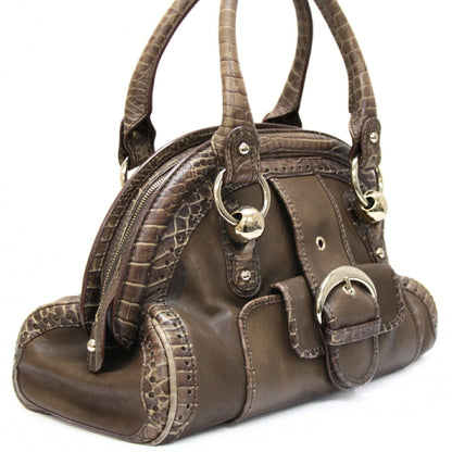 CELINE Vintage Croc Embossed Handbag Brown Size ONE SIZE