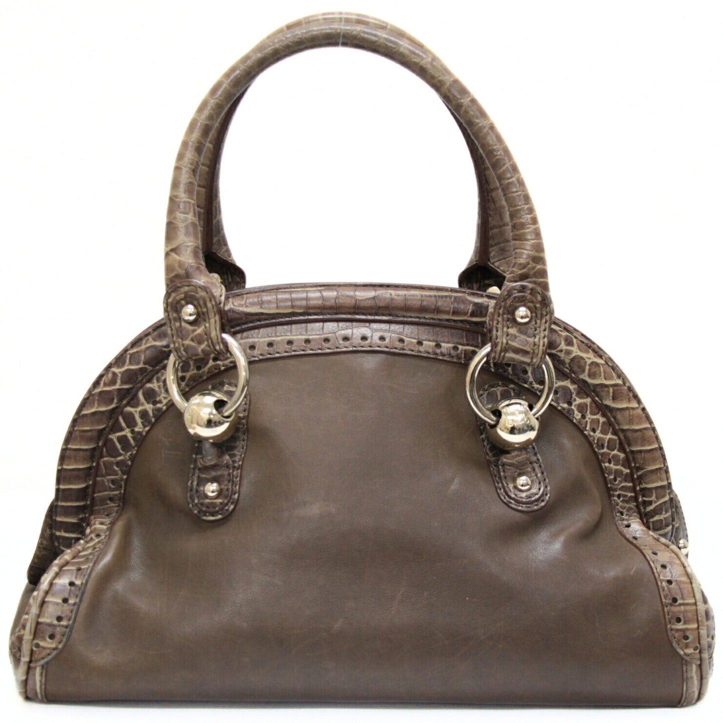 CELINE Vintage Croc Embossed Handbag Brown Size ONE SIZE