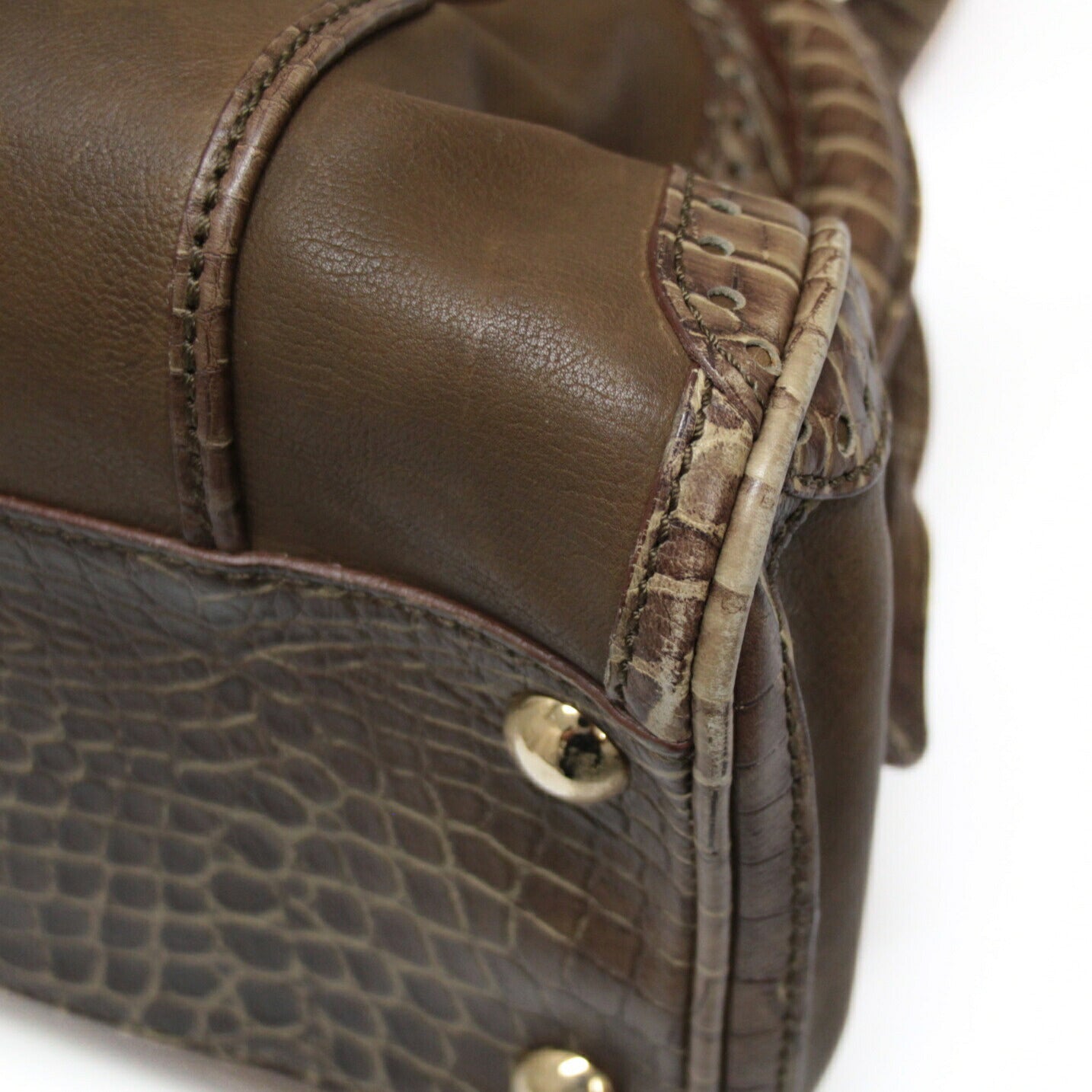 CELINE Vintage Croc Embossed Handbag Brown Size ONE SIZE