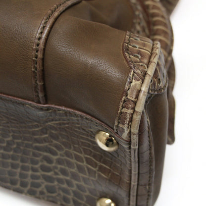 CELINE Vintage Croc Embossed Handbag Brown Size ONE SIZE