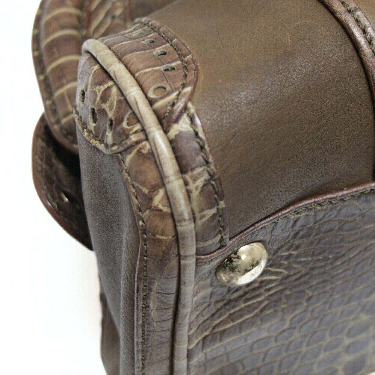 CELINE Vintage Croc Embossed Handbag Brown Size ONE SIZE