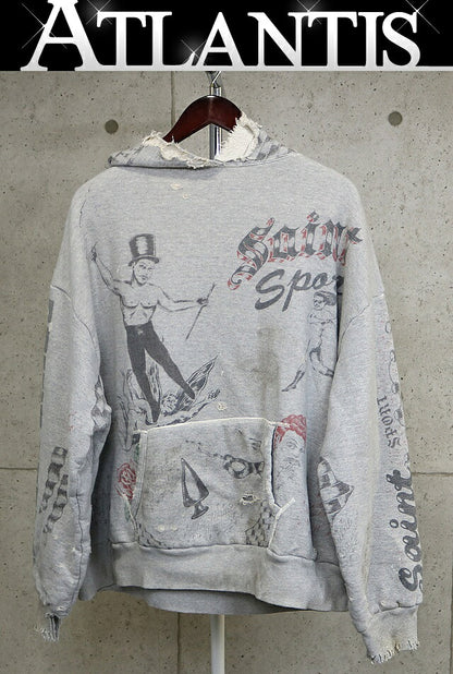 SAINT MICHAEL x Alexis Ross Drawing Hoodie Grey Size XL
