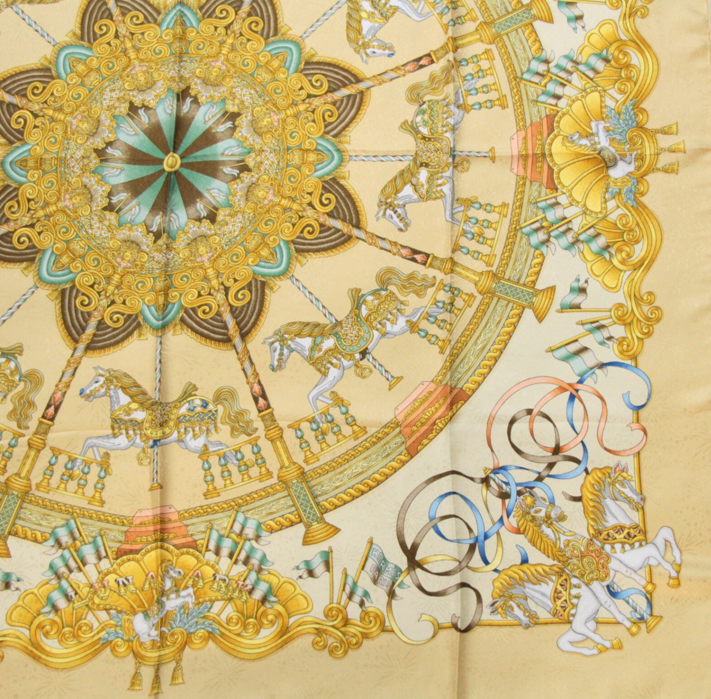 HERMES Carre 90 "Luna Park" Silk Scarf Beige Size ONE SIZE