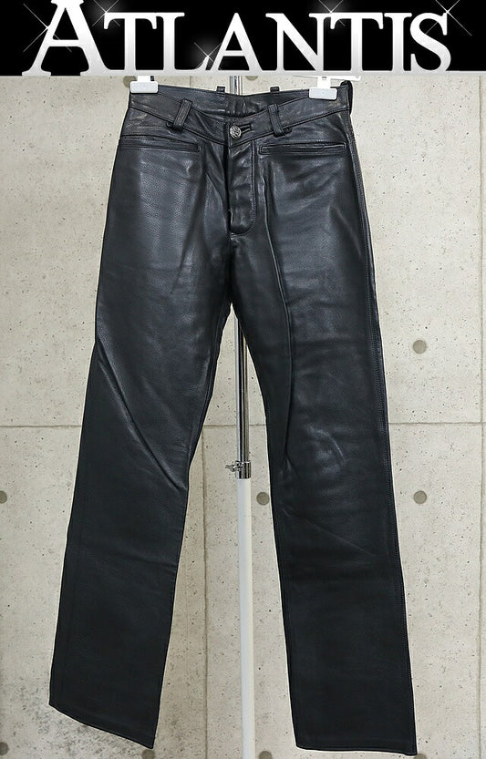 CHROME HEARTS Floral Button Leather Pants Black Size 28