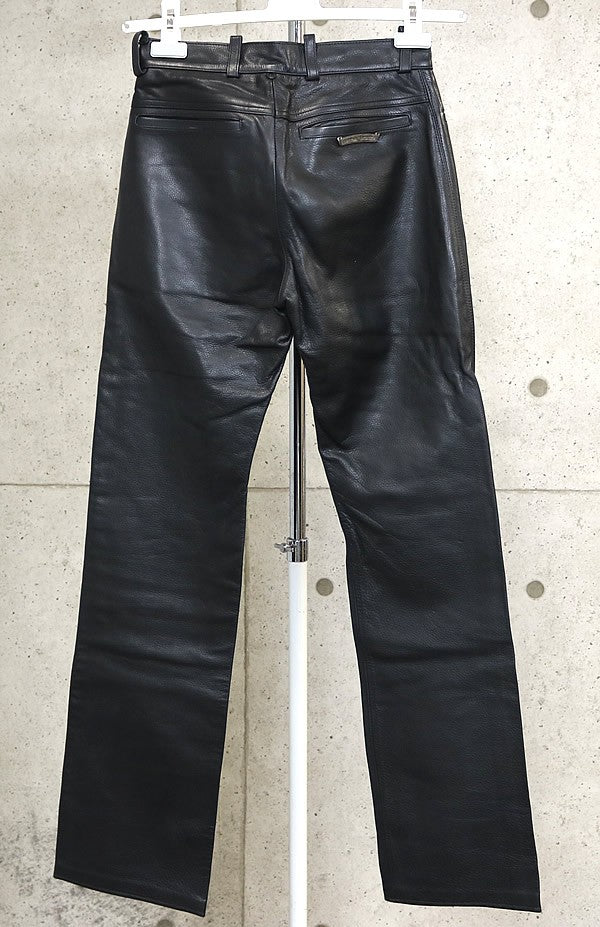 CHROME HEARTS Floral Button Leather Pants Black Size 28