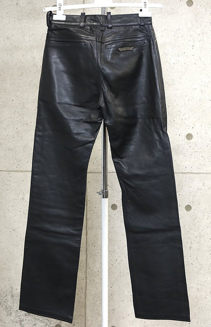 CHROME HEARTS Floral Button Leather Pants Black Size 28
