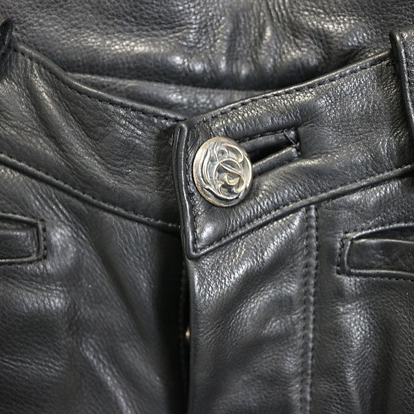 CHROME HEARTS Floral Button Leather Pants Black Size 28