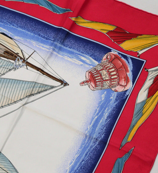 HERMES Carre 90 "Vent Portant" Silk Scarf Red Size ONE SIZE