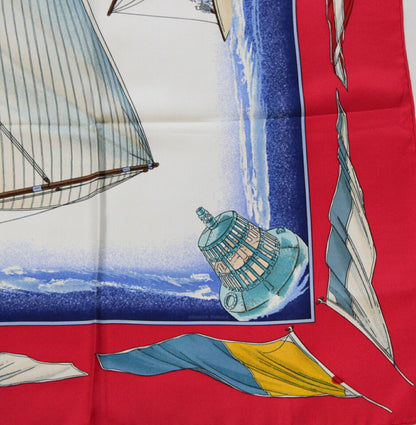 HERMES Carre 90 "Vent Portant" Silk Scarf Red Size ONE SIZE