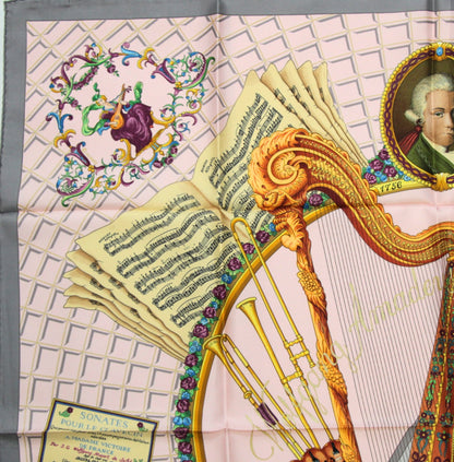 HERMES Carre 90 Mozart Homage Silk Scarf Pink Size ONE SIZE