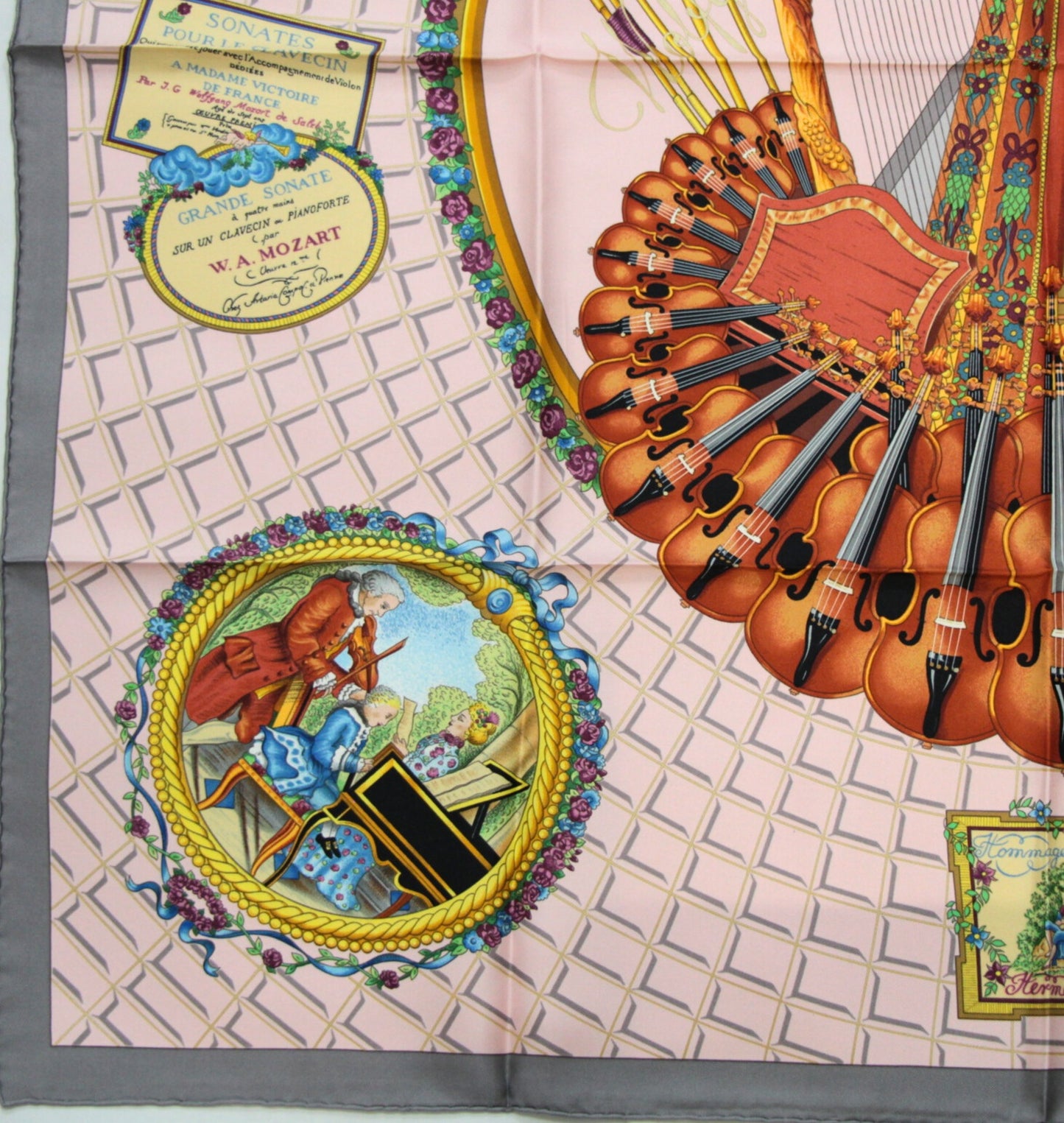 HERMES Carre 90 Mozart Homage Silk Scarf Pink Size ONE SIZE