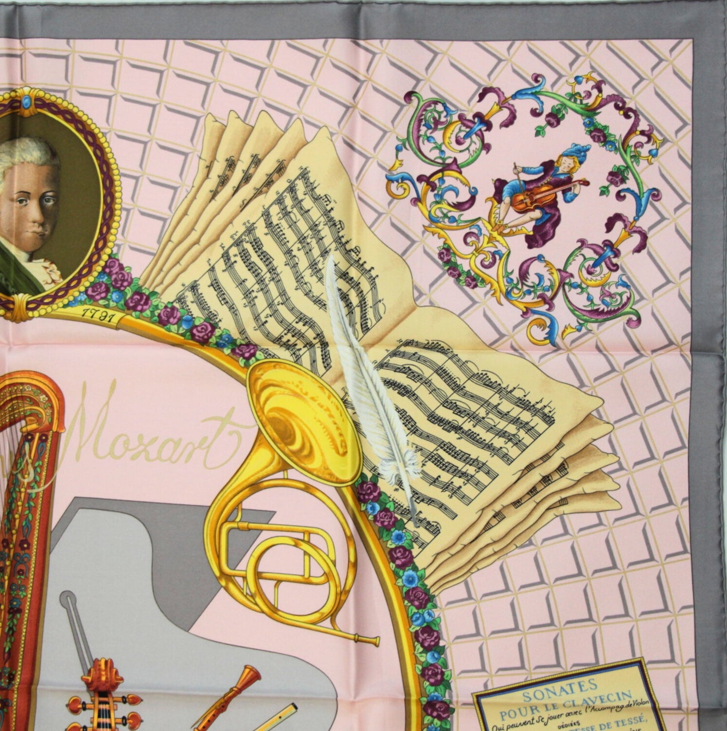 HERMES Carre 90 Mozart Homage Silk Scarf Pink Size ONE SIZE