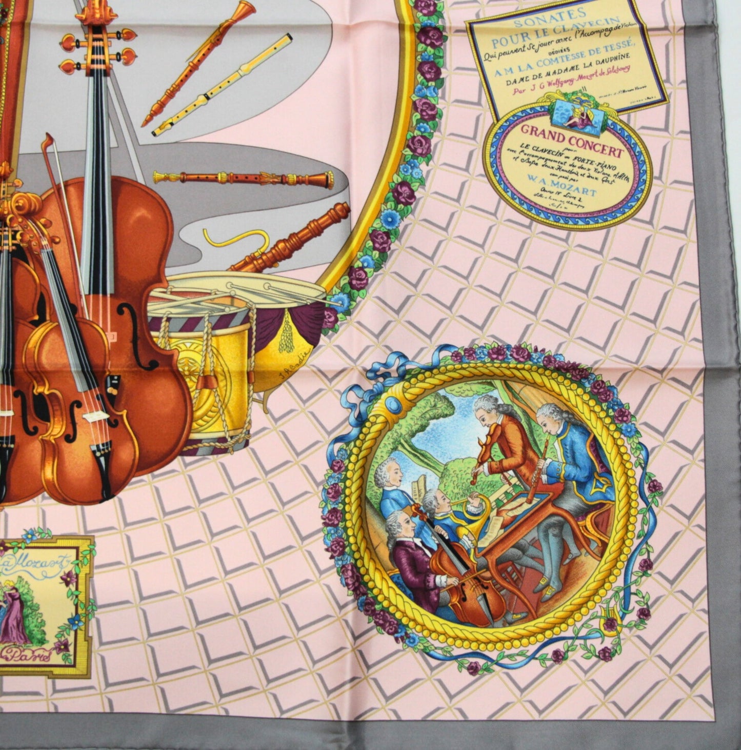 HERMES Carre 90 Mozart Homage Silk Scarf Pink Size ONE SIZE