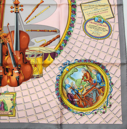 HERMES Carre 90 Mozart Homage Silk Scarf Pink Size ONE SIZE