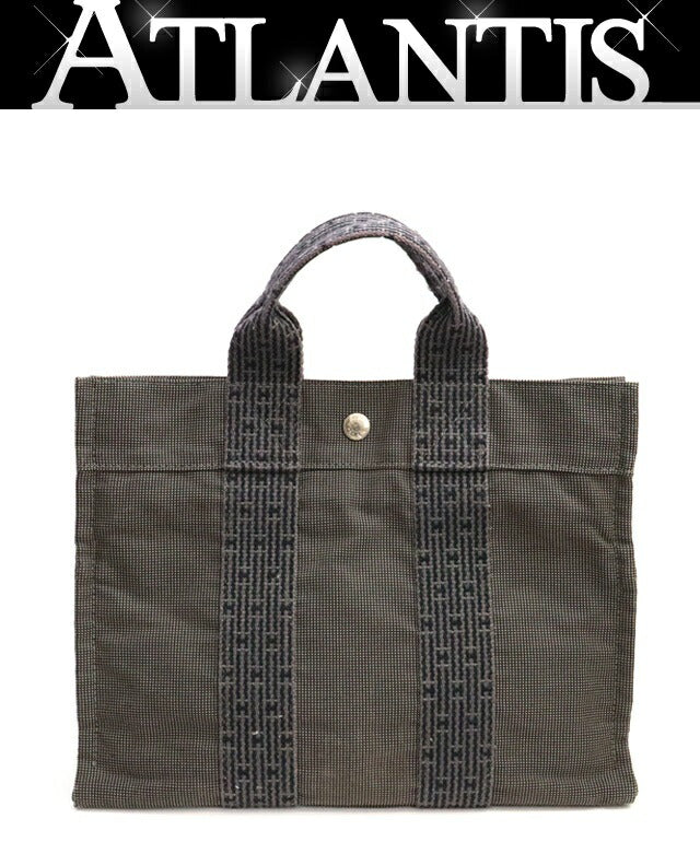 HERMES Herline PM Canvas Handbag Gray Size ONE SIZE