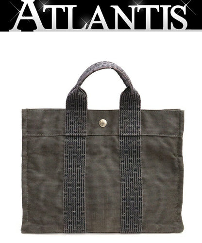 HERMES Herline PM Canvas Handbag Gray Size ONE SIZE