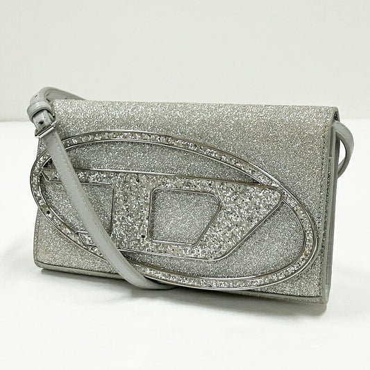DIESEL 1DR Wallet Strap Glitter Bag Silver