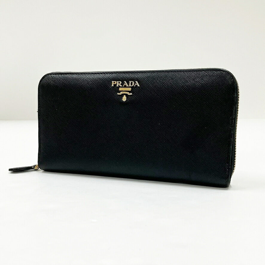 PRADA Black Round Zipper Long Wallet