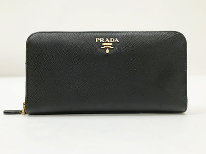 PRADA Black Round Zipper Long Wallet