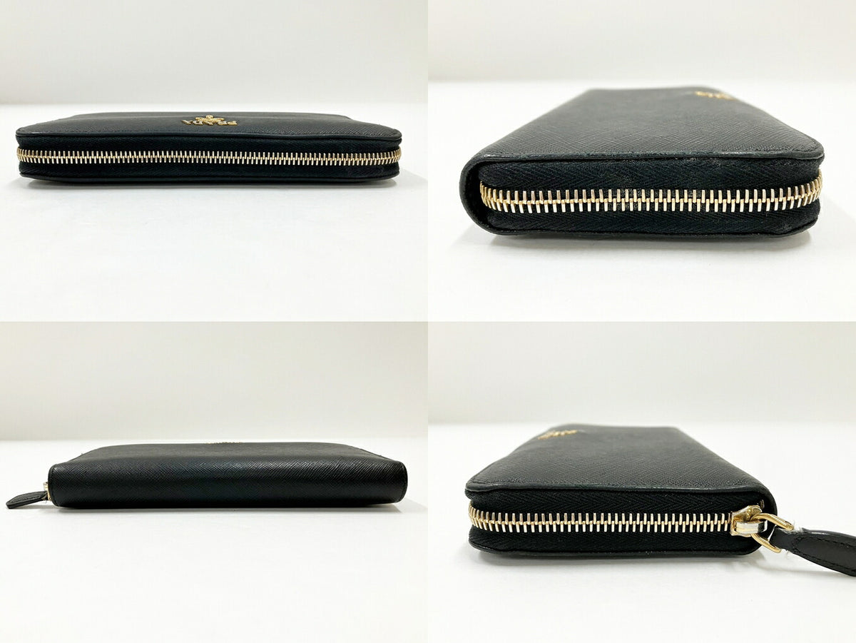 PRADA Black Round Zipper Long Wallet