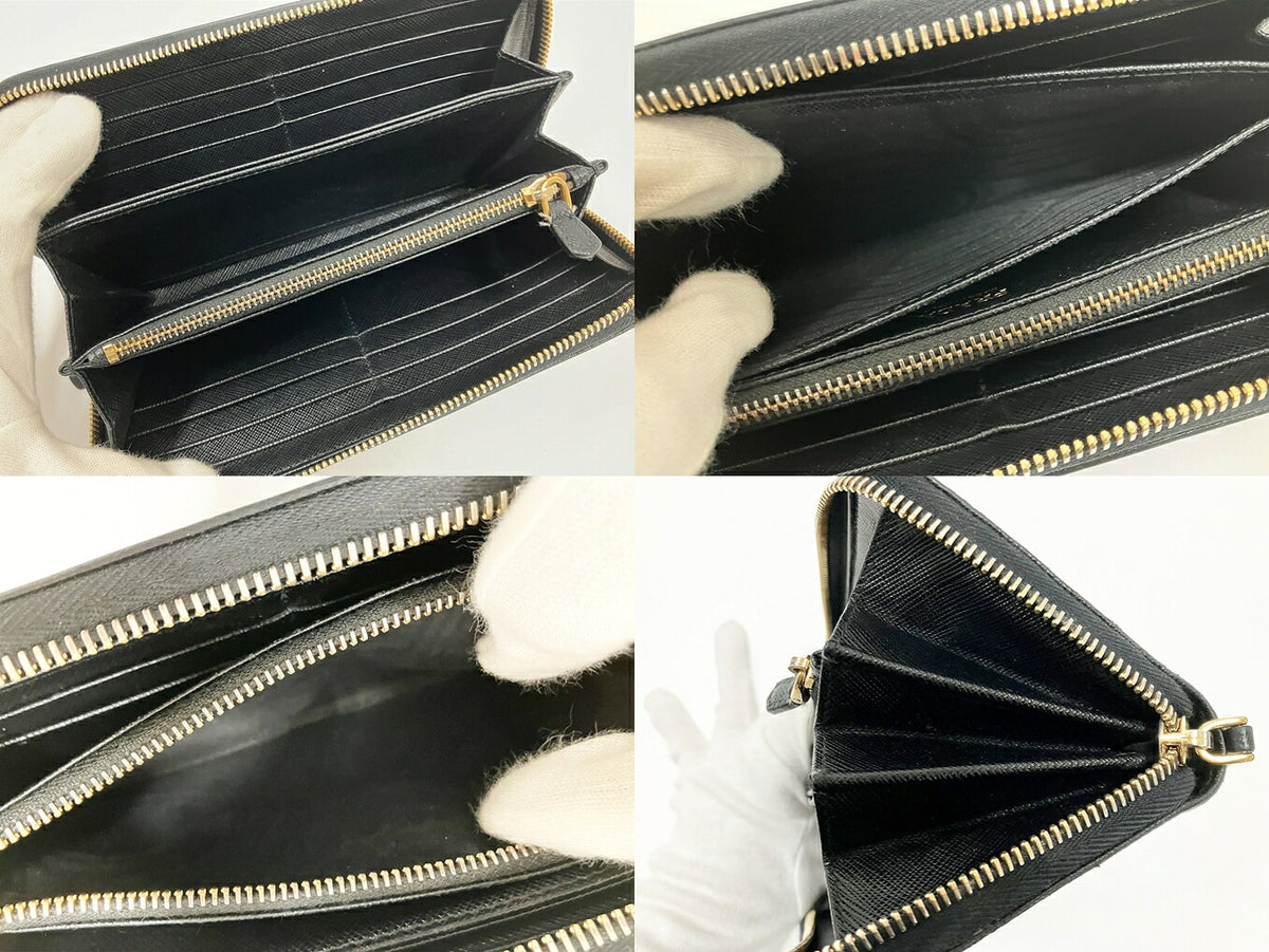 PRADA Black Round Zipper Long Wallet