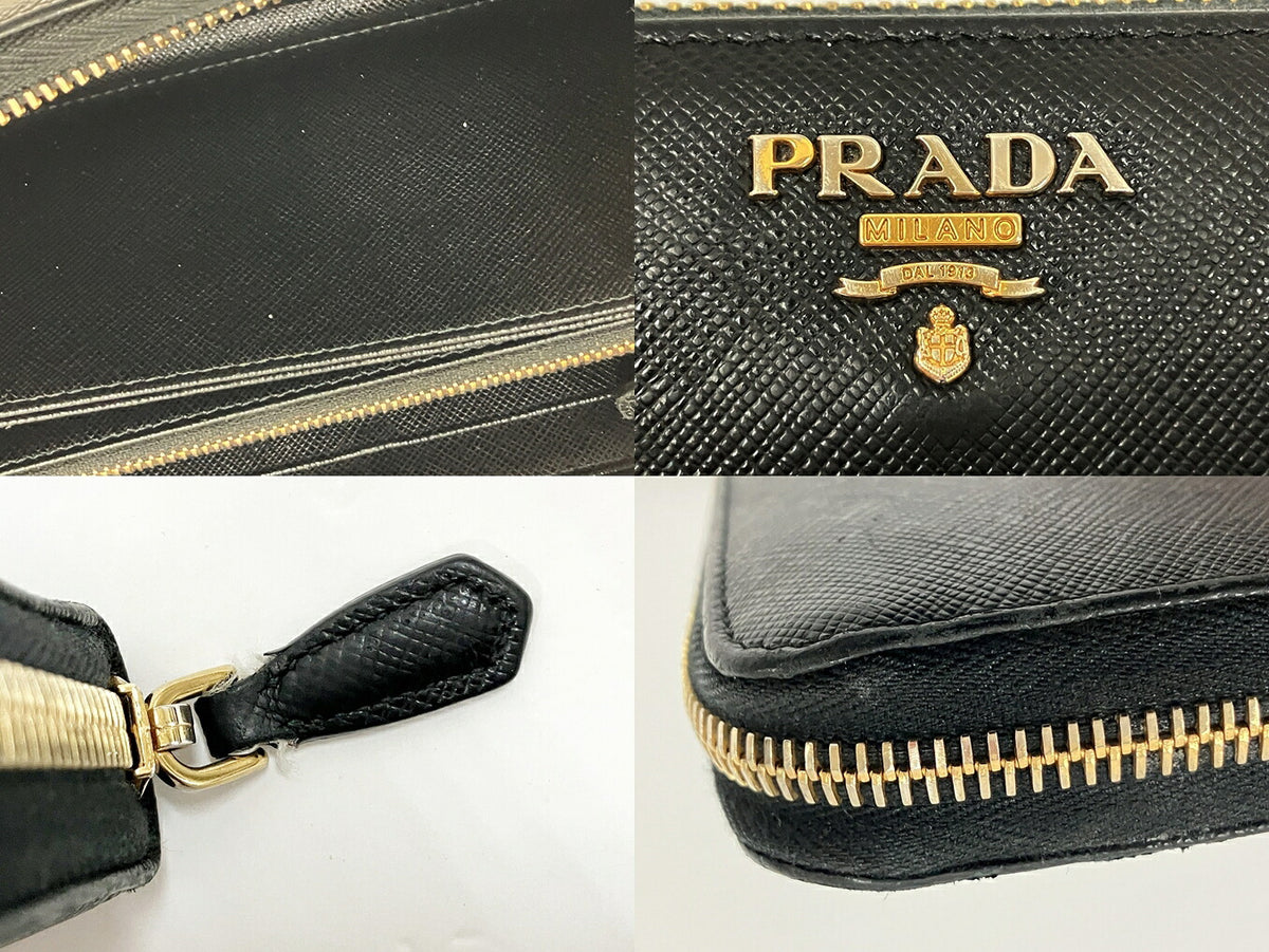 PRADA Black Round Zipper Long Wallet