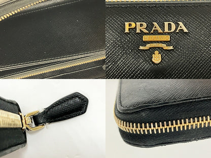PRADA Black Round Zipper Long Wallet