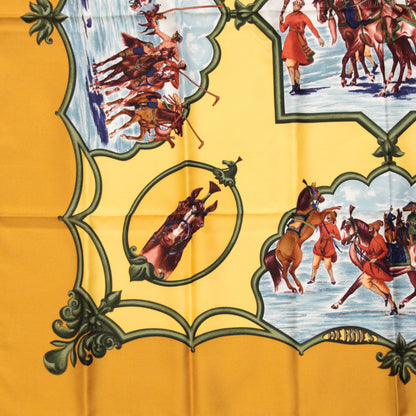 HERMES Carré 90 Silk "Cheveaux Scarf Yellow Size ONE SIZE