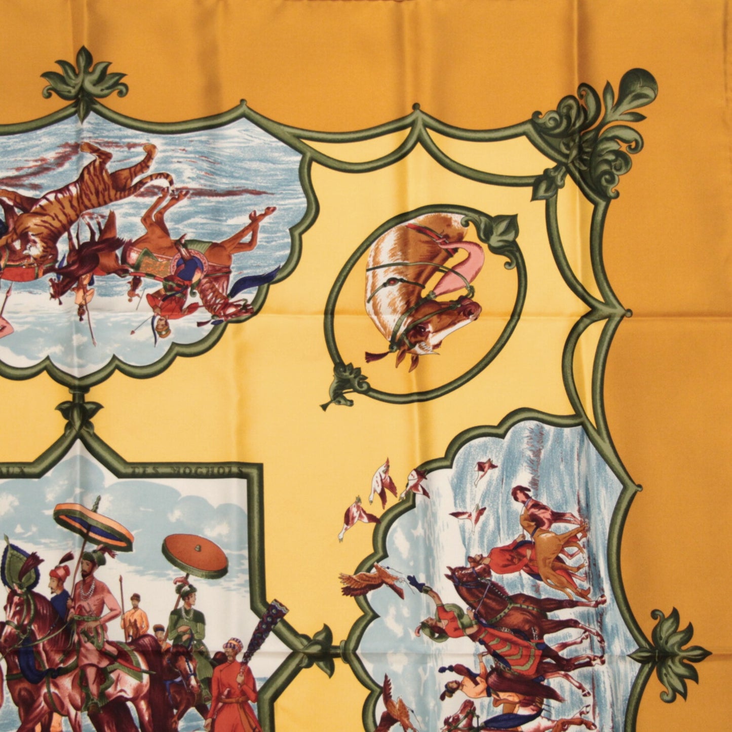 HERMES Carré 90 Silk "Cheveaux Scarf Yellow Size ONE SIZE
