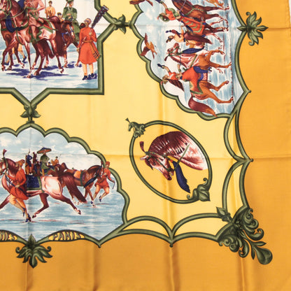 HERMES Carré 90 Silk "Cheveaux Scarf Yellow Size ONE SIZE