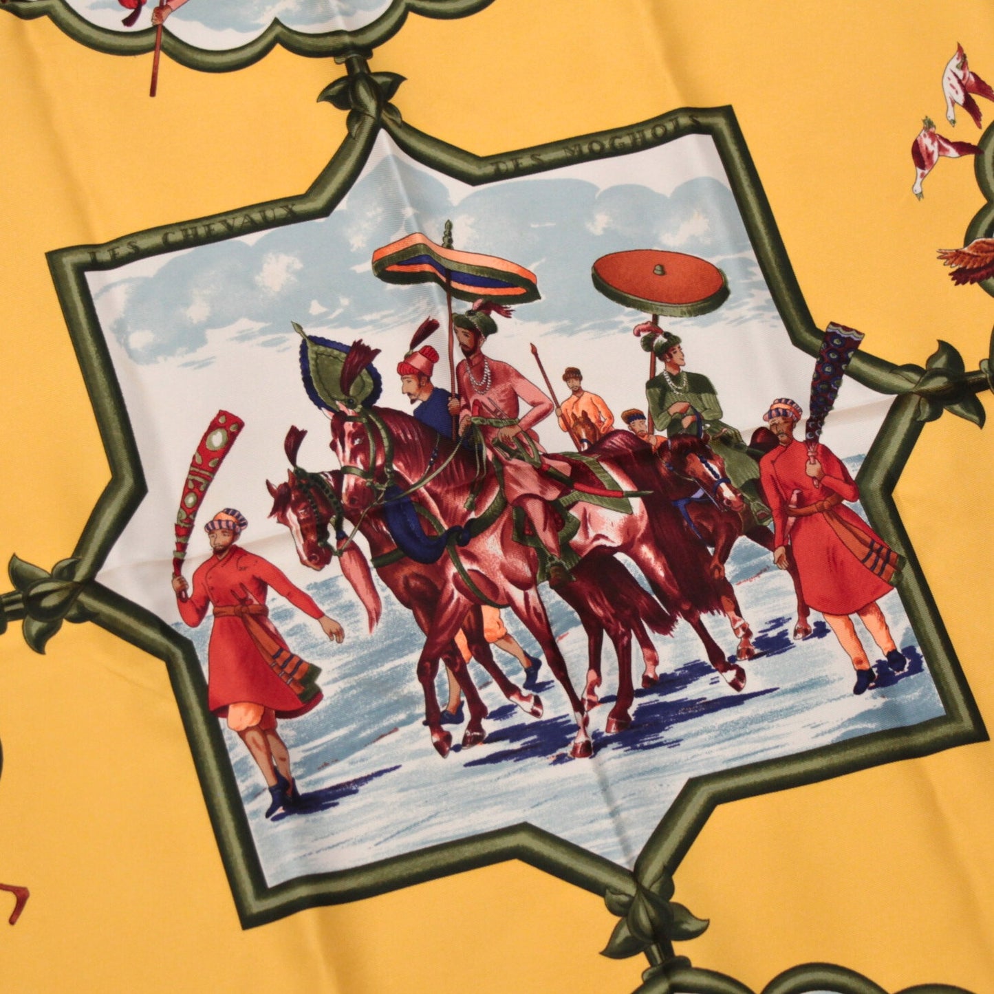 HERMES Carré 90 Silk "Cheveaux Scarf Yellow Size ONE SIZE