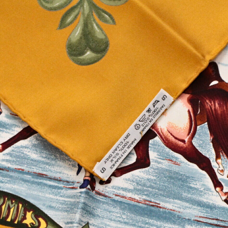 HERMES Carré 90 Silk "Cheveaux Scarf Yellow Size ONE SIZE