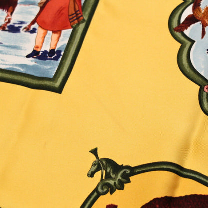 HERMES Carré 90 Silk "Cheveaux Scarf Yellow Size ONE SIZE