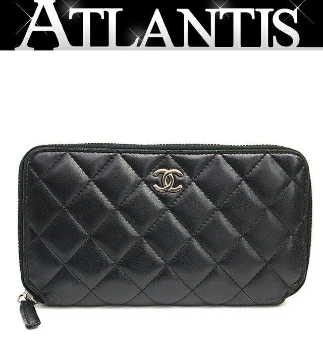 CHANEL Matelasse Lambskin Wallet Black Size ONE SIZE