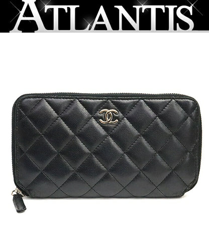 CHANEL Matelasse Lambskin Wallet Black Size ONE SIZE