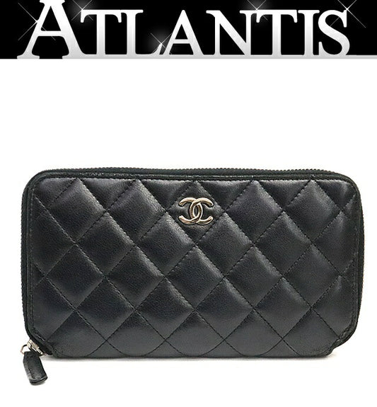 CHANEL Matelasse Lambskin Wallet Black Size ONE SIZE