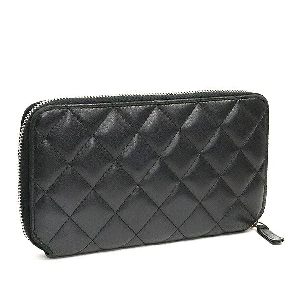 CHANEL Matelasse Lambskin Wallet Black Size ONE SIZE