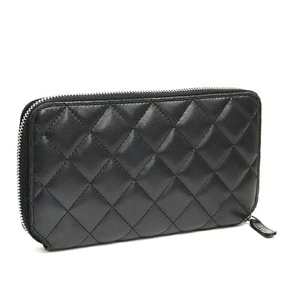 CHANEL Matelasse Lambskin Wallet Black Size ONE SIZE