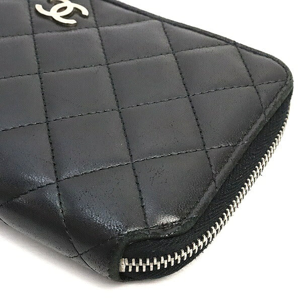 CHANEL Matelasse Lambskin Wallet Black Size ONE SIZE