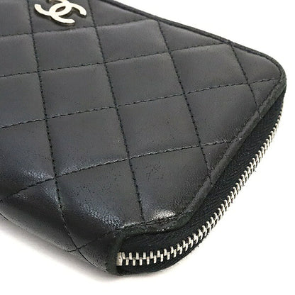 CHANEL Matelasse Lambskin Wallet Black Size ONE SIZE
