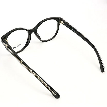 CHANEL Coco Mark Chain Panto Glasses Black Size 52□17-140