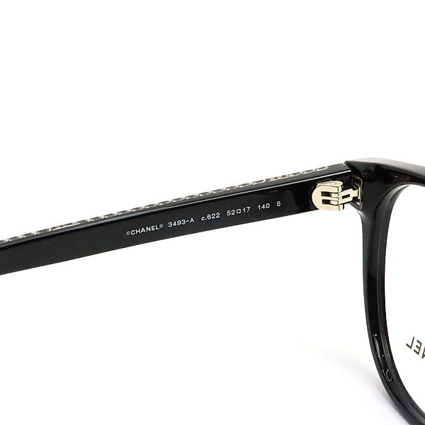 CHANEL Coco Mark Chain Panto Glasses Black Size 52□17-140