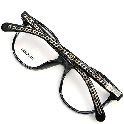 CHANEL Coco Mark Chain Panto Glasses Black Size 52□17-140