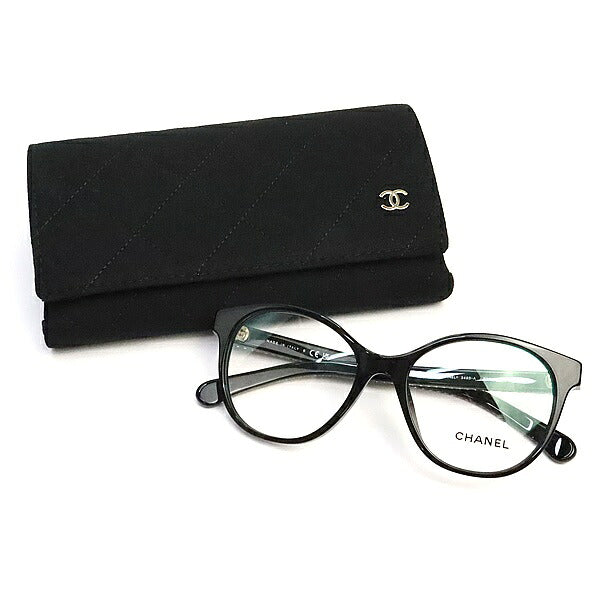 CHANEL Coco Mark Chain Panto Glasses Black Size 52□17-140