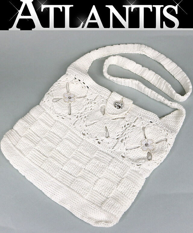CHROME HEARTS Crossball CH Plus Knit Shoulder Bag White
