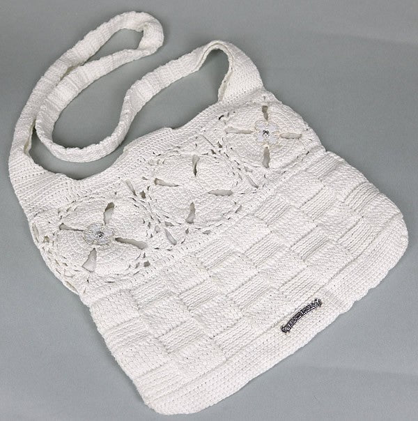 CHROME HEARTS Crossball CH Plus Knit Shoulder Bag White