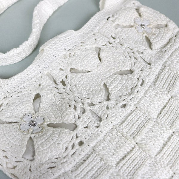 CHROME HEARTS Crossball CH Plus Knit Shoulder Bag White